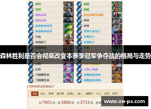 森林胜利是否会彻底改变本赛季冠军争夺战的格局与走势