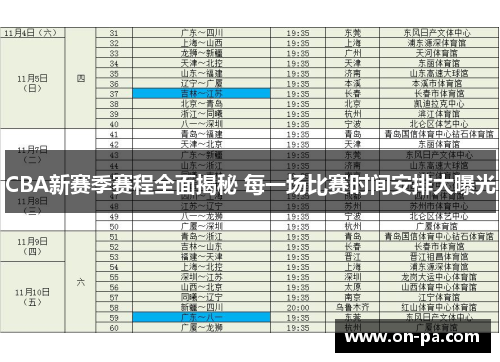CBA新赛季赛程全面揭秘 每一场比赛时间安排大曝光